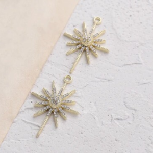 6pcs Mini Gold Micro Pave Star burst Charms, Cubic Zirconia Star Charms and Dainty Celestial for Jewelry Making Supplies