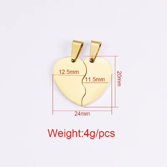 1 set  Gold and silver heart Stainless Steel Custom Laser Engraved Tag  and Stamping Blanks Disc Tags With Jump Ring Findings