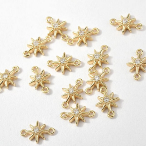 6pcs Mini Gold Micro Pave Star burst Charms, Cubic Zirconia Star Charms and Dainty Celestial for Jewelry Making Supplies