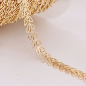 simple gold chain -leaves gold chain -  thin gold chain -  1 meter  brass plated gold leaf chain