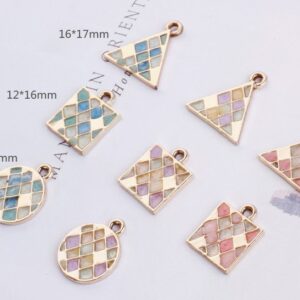 gold round charms - oil drip charm - oil drip pendant - 6pcs alloy Pattern lattice round earrings pendant