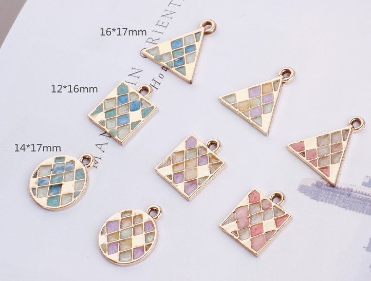 gold round charms - oil drip charm - oil drip pendant - 6pcs alloy Pattern lattice round earrings pendant