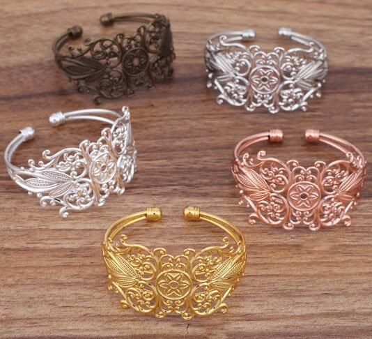 5pcsFiligree Cuff Bracelet- cuff bracelet blank - Filigree Bracelet Blank - Adjustable Bangle  -Brass Filigree Cuff