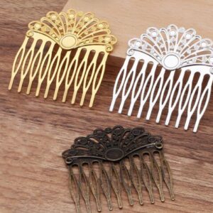 brass hair comb - filigree hair comb - antique hair comb 5 pcs raw Brass  plating antique bronze  flower Filigree hair comb