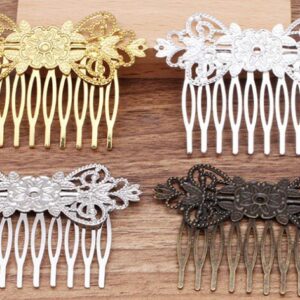 brass hair comb - filigree hair comb  - 5 pcs raw Brass  plating flower Filigree hair comb