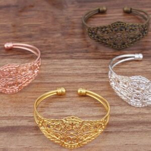 5pcs Filigree Cuff Bracelet- cuff bracelet blank - Filigree Bracelet Blank - Adjustable Bangle  -Brass Filigree Cuff