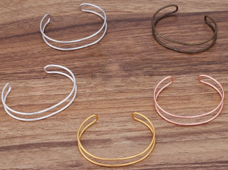 cuff bracelet blank - copper wire bracelet - copper chain bracelet - Adjustable Bangle - 3 pcs brass plated antique bronze  bracelet