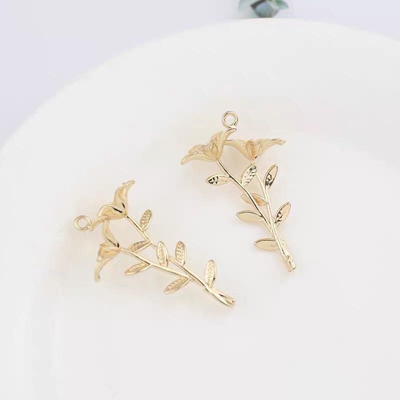 gold plated jewelry flower charm - Flower Connector - Flower Brass Pendant - 6pcs raw brass plating  flower connector