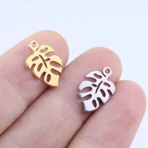 gold leaf pendant - 10 pcs  light gold plating alloy leaves pendant