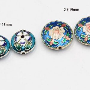 cloisonne pendant - cloisonne beads - 4pcs brass plated gold bluish blue cloisonne bead