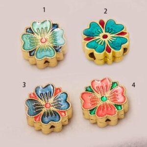 cloisonne pendant - cloisonne beads - 4pcs brass plated gold bluish blue cloisonne bead mr05