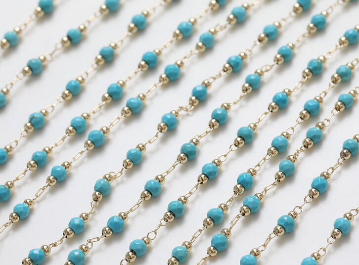 1 meter  beaded chain - blue bead chain - beaded chain jewelry  xsg116