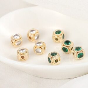 14k gold-plated four-sided zircon square spacer beads  jewelry accessories For DIY Jewelry Making 6pcs