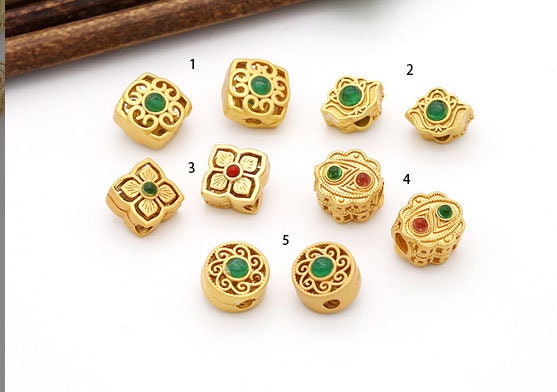 tube spacer beads - alluvial gold drum beads- tube spacer beads - beads for you 4pcs