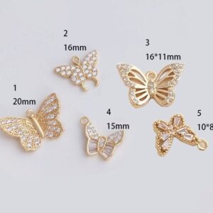 14K Gold-Plated Color Retaining Cubic Zirconia Butterfly Bow Pendant | DIY Jewelry Making Supplies