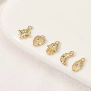 8pcs Mini Gold Plated Charms - Moon, Stars, Hearts, Hands - Jewelry Making Components for DIY  jewelry making