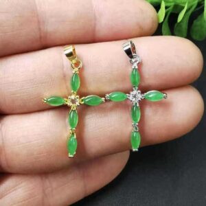 1 piece Dainty Green Jade Cross Pendant - Necklace & Earring Component for Jewelry Making