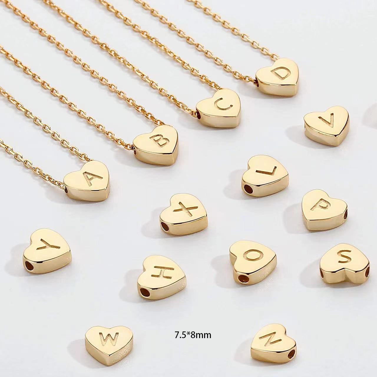 2pcs Gold Plated Dainty Heart shape Alphabet Spacer Beads - English Gothic Letters  Spacers for Bracelets & Necklaces