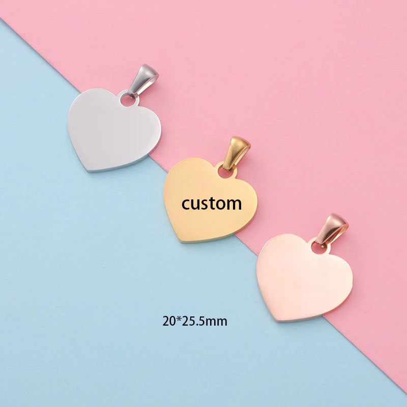 1 piece  Gold and silver heart Stainless Steel Custom Laser Engraved Tag  and Stamping Blanks Disc Tags With Jump Ring Findings