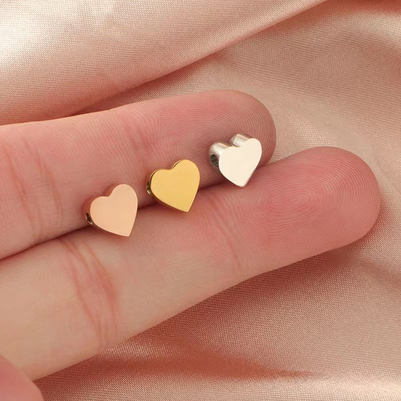 1 piece  Gold and silver Stainless Steel Custom Laser Engraved heart Spacer Beads  and Stamping Blanks Disc Spacer Beads