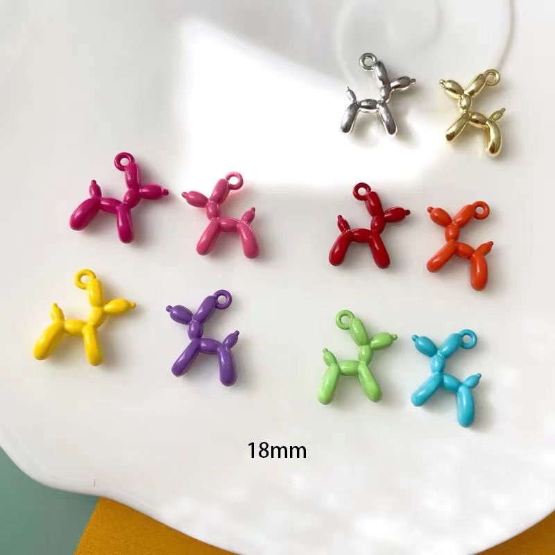 10pcs colorful  Poodle Puppy Pendant - Balloon Dog Figurine Animal Charm for DIY Jewelry Making