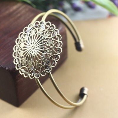 Filigree Cuff Bracelet- cuff bracelet blank - Filigree Bracelet Blank - Adjustable Bangle  -Brass Filigree Cuff -2 pcs